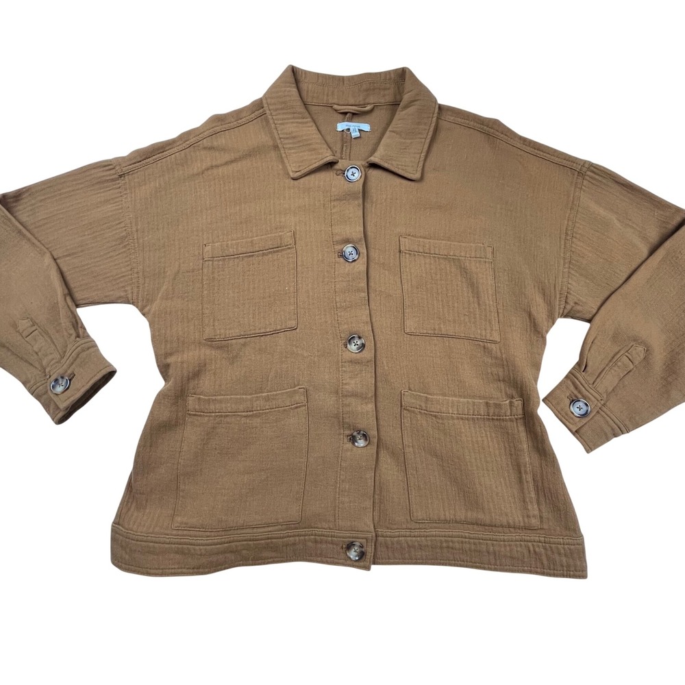 Maurices Womens XL Brown Cotton Gauze Utility Shacket Button Front Jacket